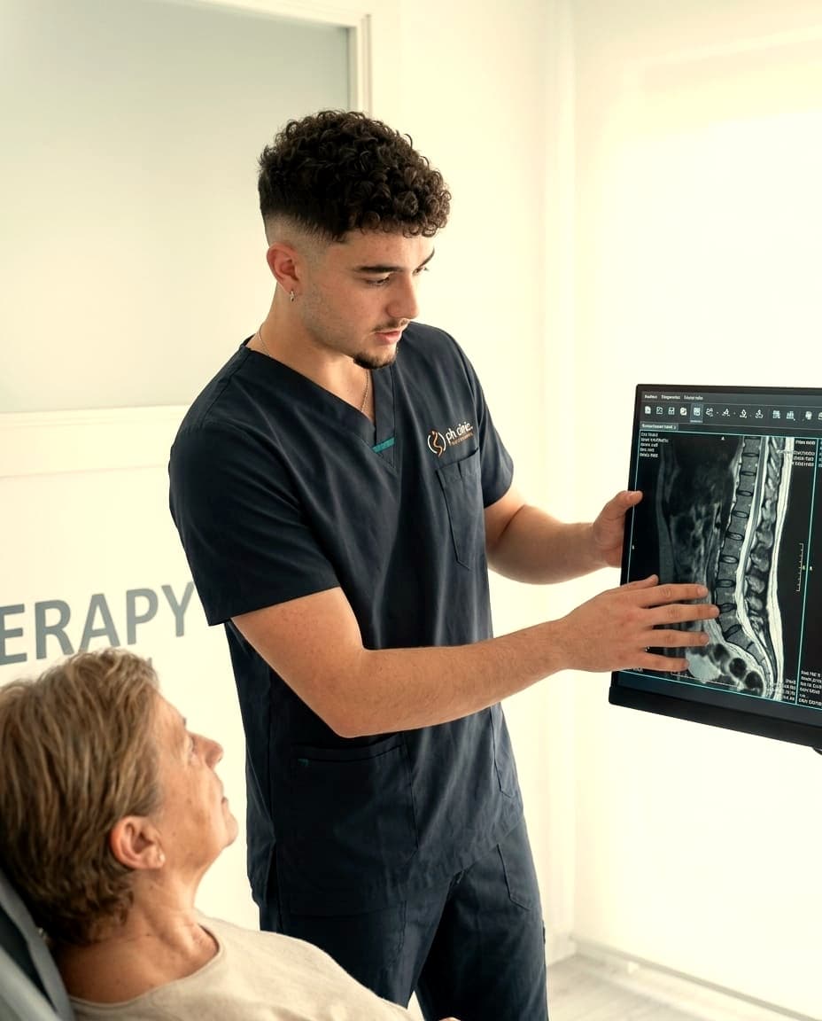Pablo Hernández López realizando ecografía musculoesquelética en consulta